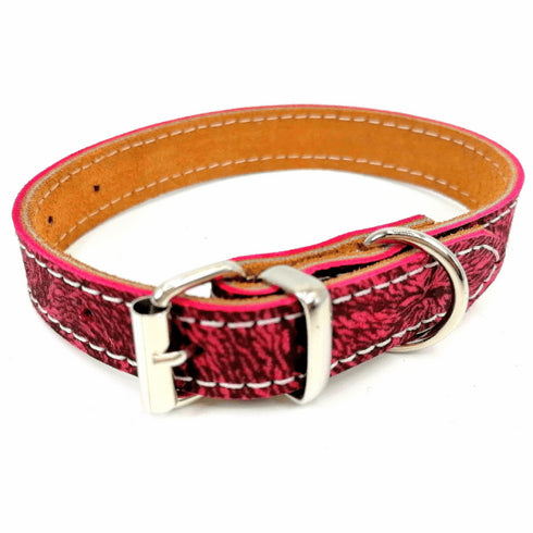 Zgarda din piele pentru caini Enjoy Buffo Roz 25mmX50cm